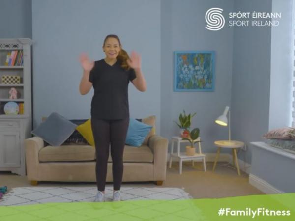 Emer O'Neill waves at the start of the first Family Fitness Video