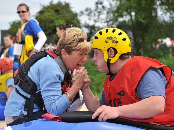 Kayaking coach and her athlete