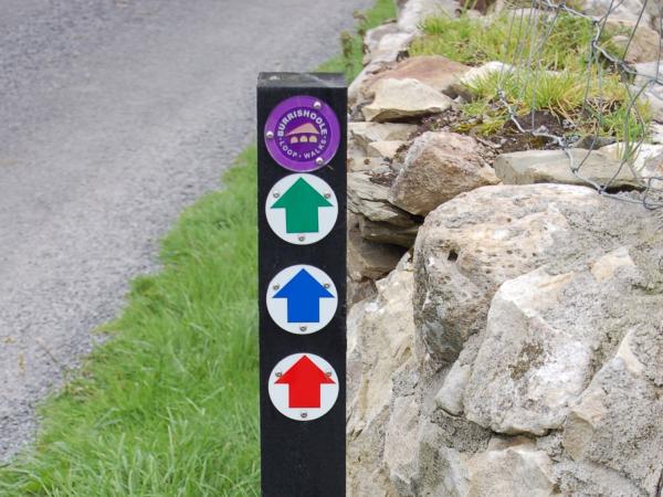 Way markers on a walking trail