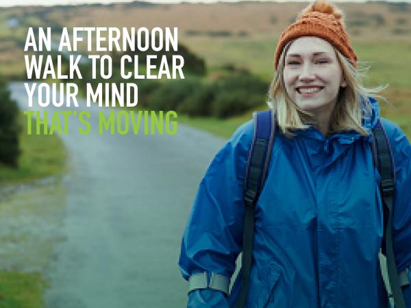 An afternoon walk to clear your head, that is moving lady walking