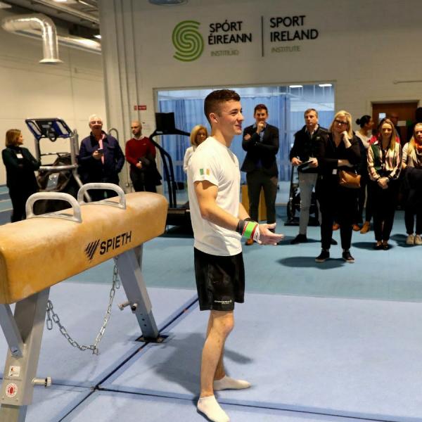 Rhys McClenaghan addresses attendees of the Institute Athlete Friendly Employer Network