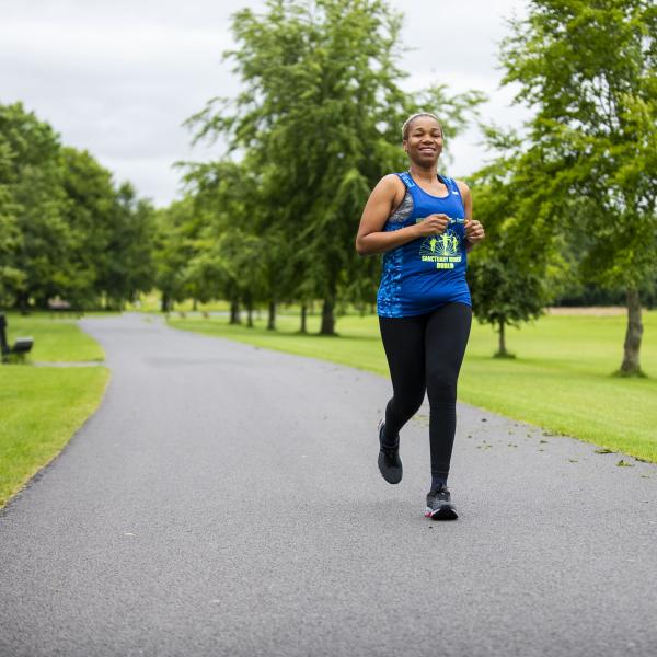 WOW series Amara Onwuzulumba  runs in a park