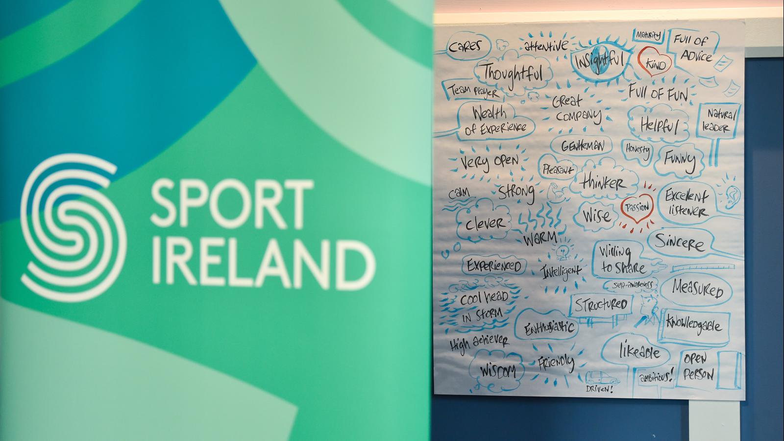 sport ireland branding and words associated with managers