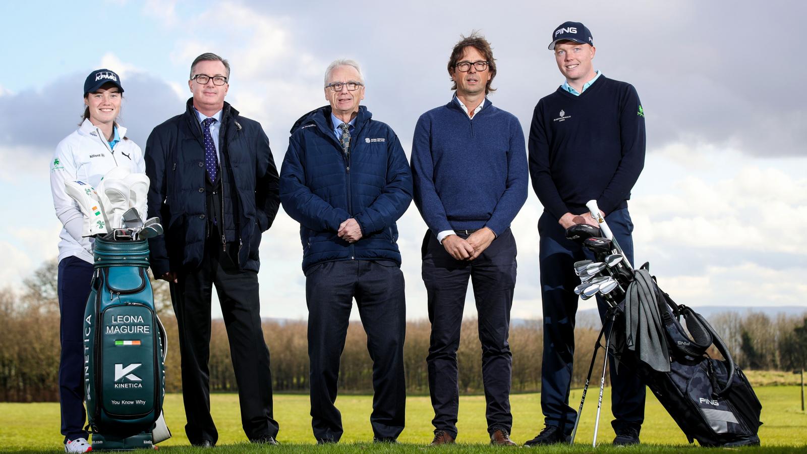 Leona Maguire, Mark Kennelly, John Treacy, Neil Manchip and Robin Dawson at the Team Ireland Golf Announcement 