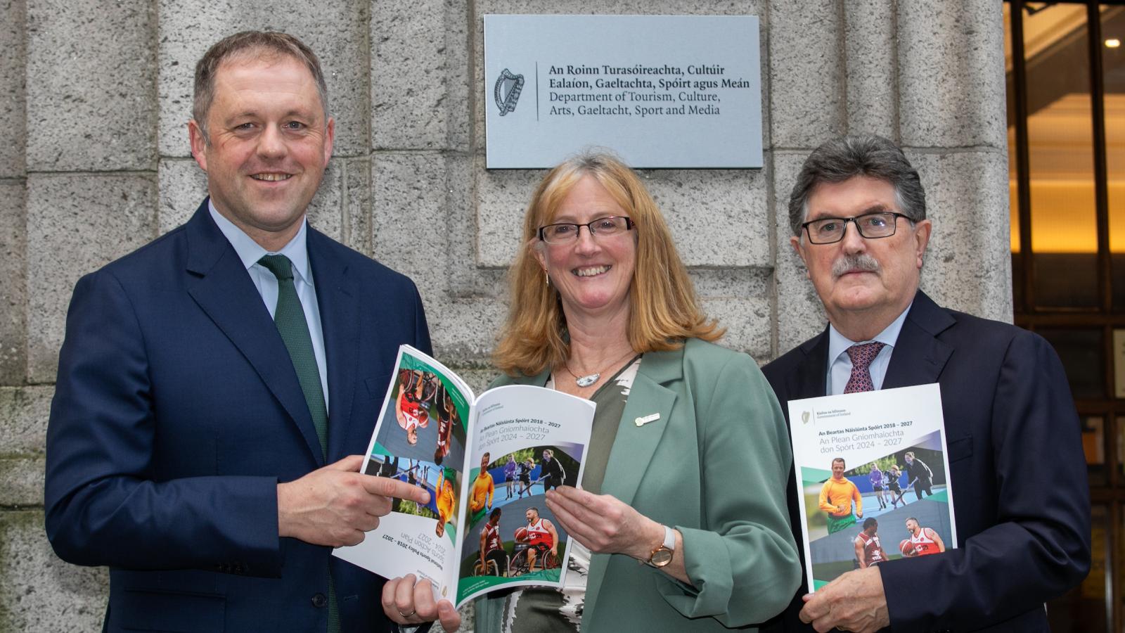 Minister Thomas Byrne, Sport Ireland CEO, Dr Úna May, Chair of Sport Ireland John Foley