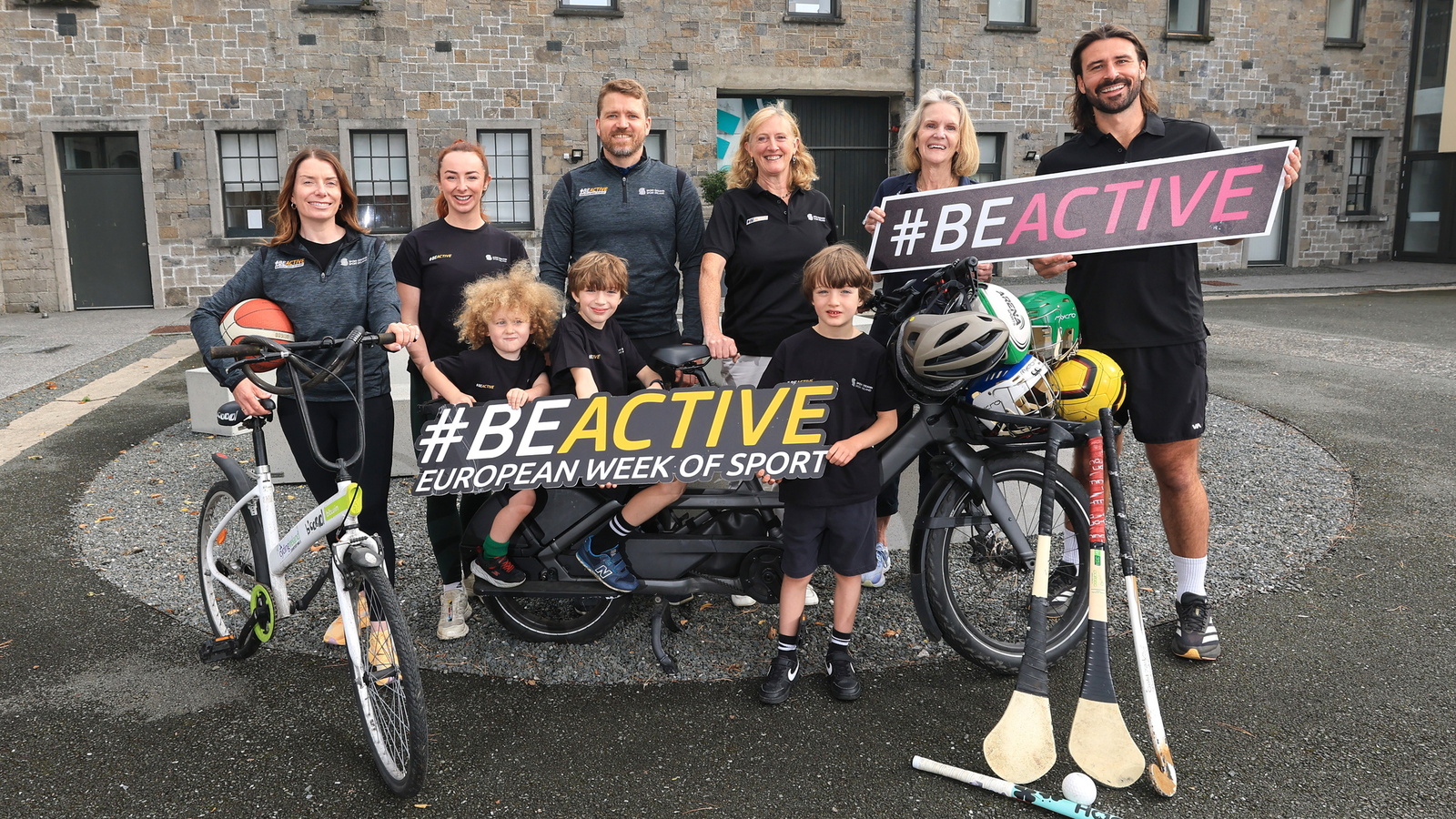 Pictured at the launch Ireland gets Moving: Launch of #BeActive European Week of Sport 2026 is Cólleen Devine, Director of Participation, Ellen Keane, Brian Staunton, Director of National Governing Bodies of Sport, Sport Ireland, Sport Ireland CEO, Dr Úna May, Mary Van Lieshout, Director Participation Ethics Integrity and Research and Harry McNulty alongside Charlie O'Hanlon (age 3), Arlo Harris (age 10) and Sonny Harris (age 7) Ireland Gets Moving: Launch of #BeActive European Week of Sport 2026 15/9/2026 