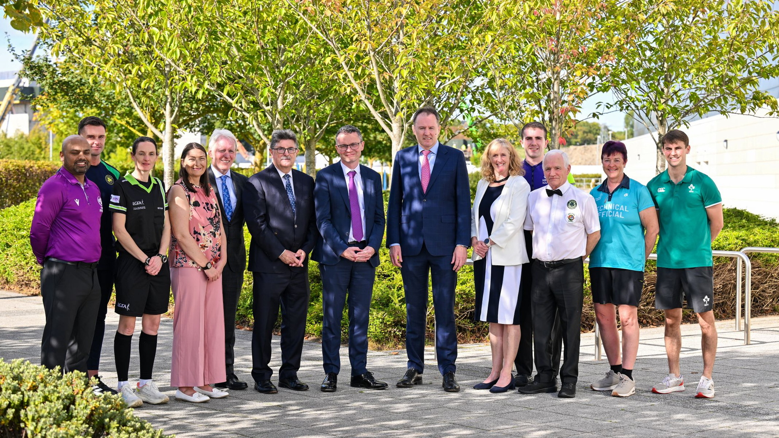 Minister Patrick O'Donovan and Minister Charlie McConalogue with sporting officials and representatives of Sport Ireland